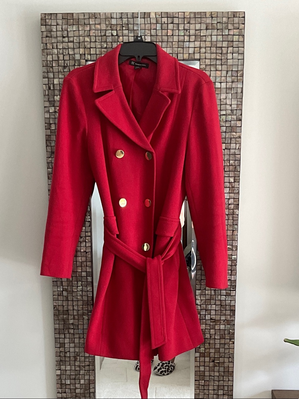 INC International Concepts Red Double-Breasted Trench Coat with Belt